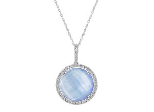 Blue Lapis, White Topaz and Mother of Pearl Duet Diamond Pendant