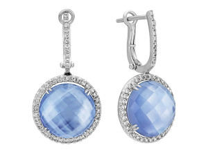 Blue Lapis, White Topaz and Mother of Pearl Duet Diamond Earrings