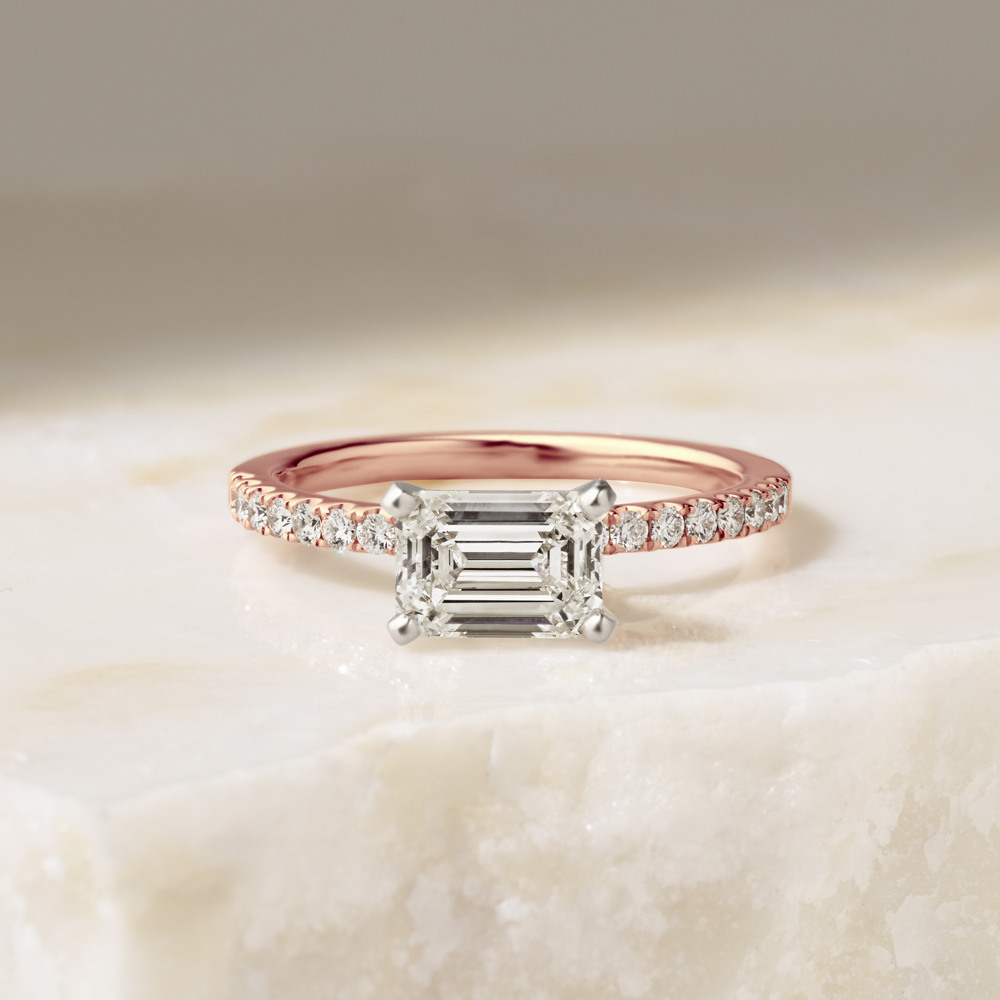 Timeless Pave-Set Diamond Engagement Ring with Emerald cut diamond in rose gold