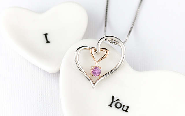Dancer Pink Sapphire Double Heart Pendant in Sterling Silver (20 in)