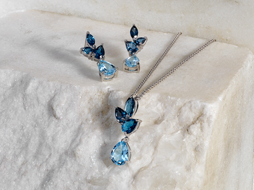 Blue Sapphire and Gemstone Cluster Necklace and Matching Earrings