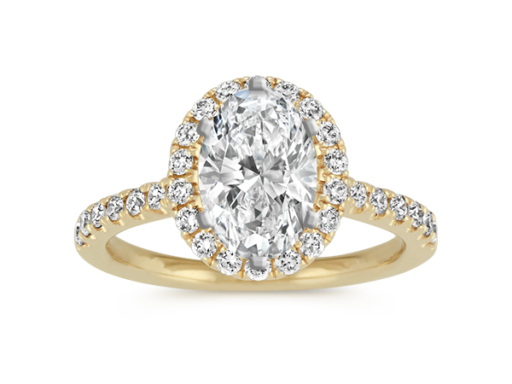 Yellow Gold Halo Setting Engagement Ring With Round Oval Diamond
