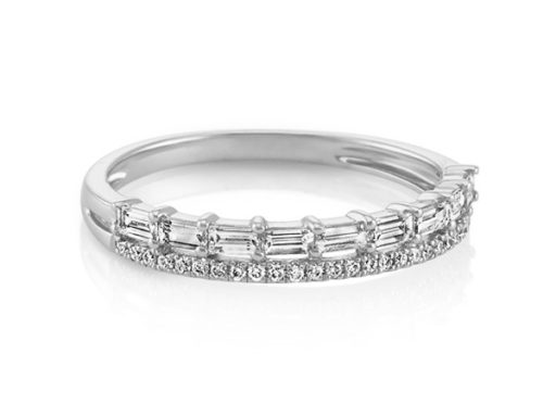 Baguette and diamond wedding band with pave set diamonds.
