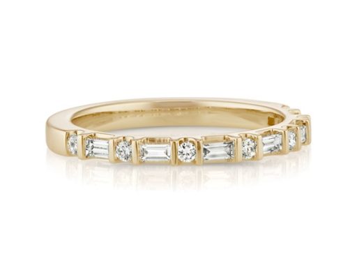 Baguette and round diamond wedding band.