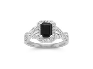 Black Sapphire and diamond swirl ring.