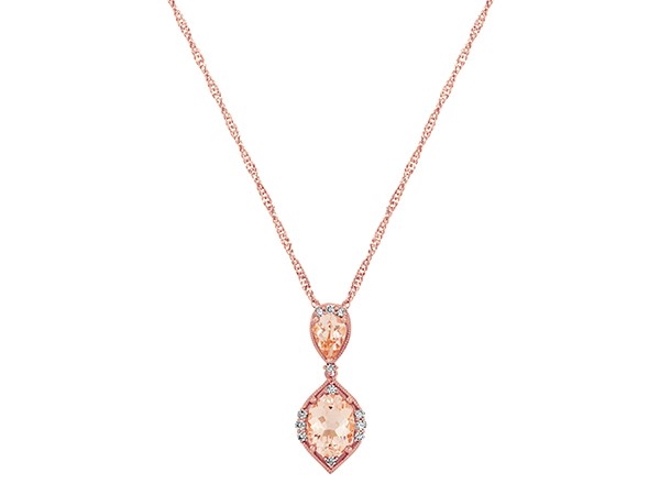 Morganite and diamond pendant necklace.