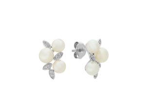 Freshwater pearl and diamond cluster earrings.