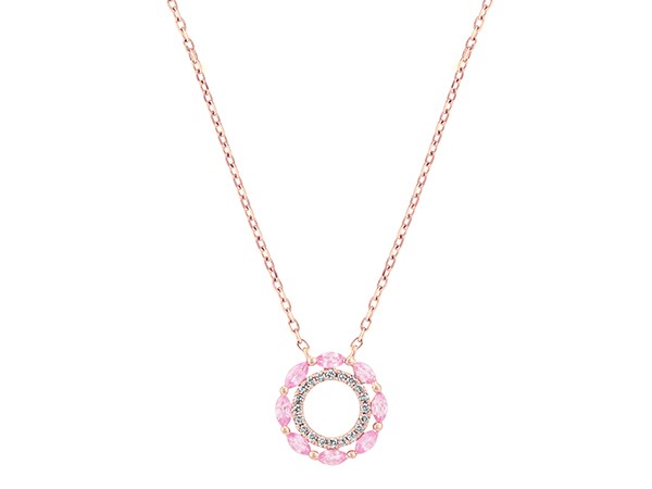 Pink sapphire and diamond circle necklace.