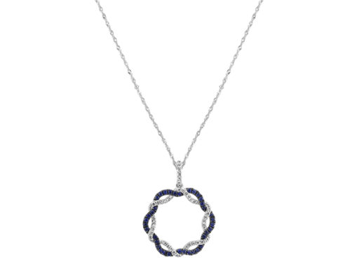 Sapphire and Diamond Twisted Circle Pendant.