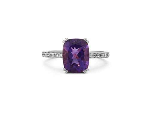 Amethyst and Diamond Ring in 14k White Gold