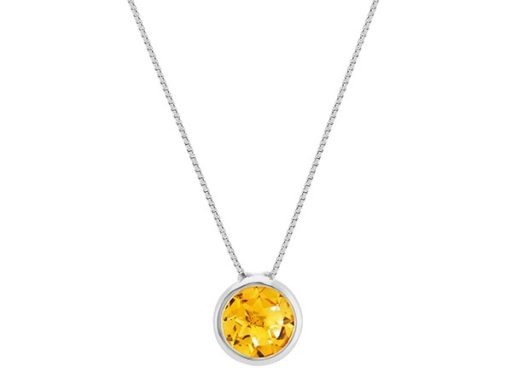 Bezel-set citrine pendant necklace.