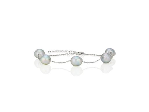 Cultured natural blue akoya pearl tin cup bracelet