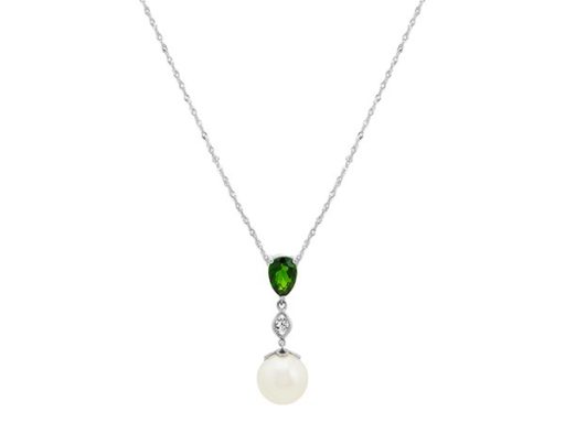 Pearl, green chrome diopside and white sapphire pendant