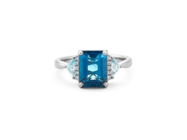 Blue topaz and diamond ring