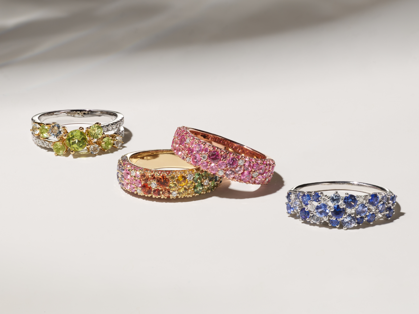 4 diamond and gemstone encrusted bands