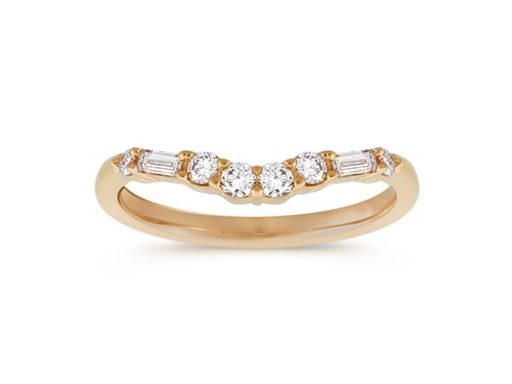 Baguette and Round Diamond Contour Wedding Band in 14k Yellow Gold