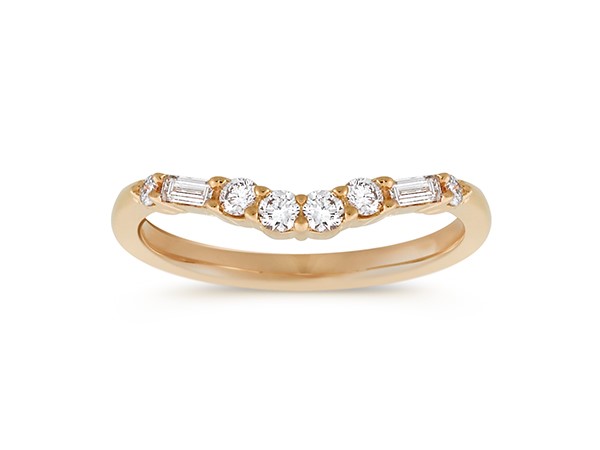 Baguette and Round Diamond Contour Wedding Band in 14k Yellow Gold