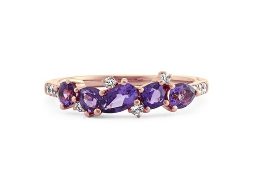 Amethyst and Diamond Ring in 14k Rose Gold.