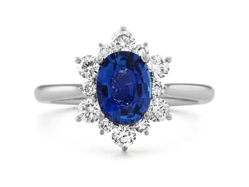 Floral Inspired Blue Sapphire Halo Engagement Ring