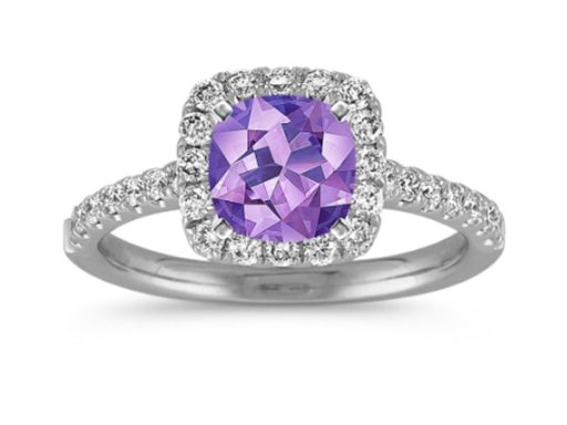 Purple Sapphire Halo Engagement Ring