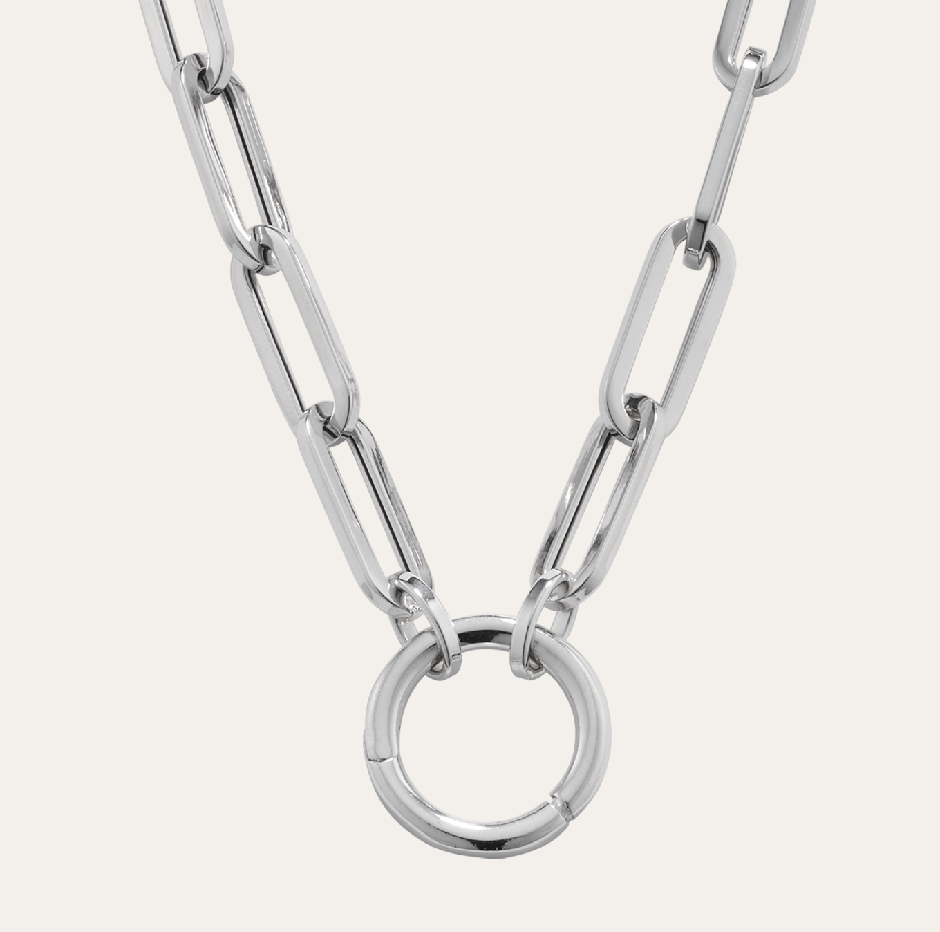 14K White Gold Paperclip Chain with Charm Ring This versatile 14-karat white gold paperclip chain elevates any look. Open the charm ring to add favorite charms, or wear as is.