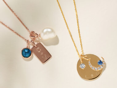 two charm necklaces for inspiration. left necklace features : Diamond Cut Cable Chain in 14k Rose Gold (24 in) diamond cut cable links create this gorgeous and refined 24-inch adjustable chain. The chain is 1mm thick crafted of quality 14 karat rose gold and is an elegant staple to add to any jewelry collection. London Blue Topaz Charm in 14k Rose Gold Crafted in quality 14 karat rose gold as part of our exclusive gemstone collection, this lovely charm features blue topaz, which is believed to encourage free-flowing thought, creativity, and self-expression. The bezel-set round natural london blue topaz gemstone weighs approximately 1.00 carat and measures just under ½ inch, including the o-ring. A chain is not included and many of our charms and pendants are available for custom engravings. For more information, Live Chat or call an online customer service representative at 1-866-467-4263, or visit one of our store locations. Rectangle Charm in 14k Yellow Gold Engrave your own personal letter or number on this darling 14 karat yellow gold rectangle pendant. The charm measures 5/8 of an inch in length including the o-ring. Layer the charm with other pendants for a style all your own. For more information, Live Chat or call an online customer service representative at 1-866-467-4263, or visit one of our store locations. (Chain is not included) 8mm Baroque Cultured Freshwater Pearl Charm This unique charm features a beautiful baroque cultured freshwater pearl. Crafted with a 14-karat rose gold bail, add a chain to create a one-of-a-kind necklace. Right necklace features: 14k Yellow Gold Adjustable Cable Chain (20 in) Crafted in quality 14 karat yellow gold this lovely diamond cut cable chain measures 20 inches long and is adjustable for the perfect fit. The chain will look beautiful worn alone or with your favorite pendant. 14K Yellow Gold Engravable Disk Charm Gorgeous on its own or with a custom engraving, this 14-karat yellow gold disk charm is perfect for daily wear. Add a chain to create a stylish necklace. Pick-Your-Gem Twist Charm Crafted in quality 14 karat yellow gold, this lovely charm measures just under 1/4-inch-long and awaits the selected gemstone of your choice. A chain is not included but many options are available to be added. For more information, Live Chat or call an online customer service representative at 1-866-467-4263, or visit one of our store locations. Crescent Moon White Sapphire Charm in 14k Yellow Gold Crafted in quality 14 karat yellow gold this lovely crescent moon charm features ten white natural sapphire gemstones, at approximately 0.20 carats. This charm measures just under ½ inch, including the o-ring and a chain is not included but many options are available to be added. For more information, Live Chat or call an online customer service representative at 1-866-467-4263, or visit one of our store locations.