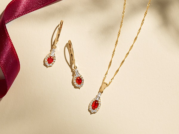 Ruby earrings and necklace with diamond accents
