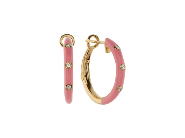 Peony Enamel and Diamond Hoop Earrings