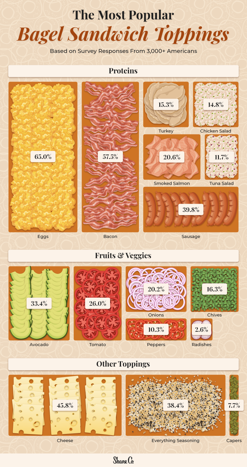 a treemap showing the most popular bagel toppings among survey respondents