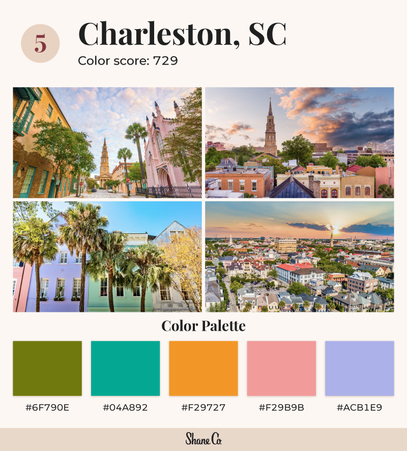 a color palette of Charleston, SC, generated from Adobe’s color wheel