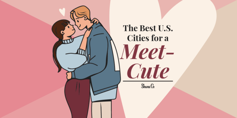 Introductory graphic for a blog about the best U.S. cities for a meet-cute.