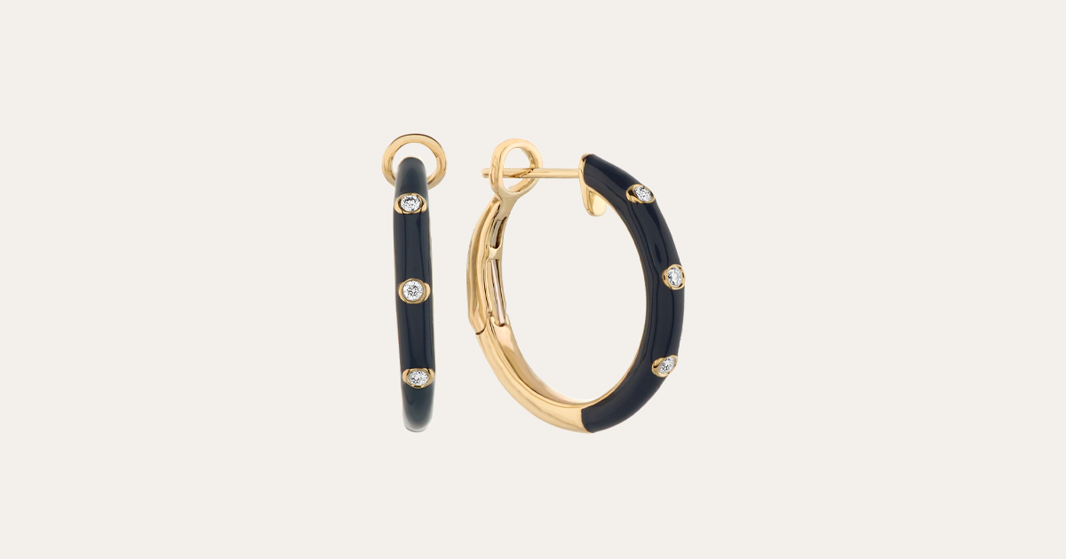 black enamel hoop earrings