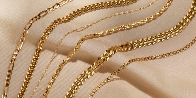 header image of a variety of gold chains
