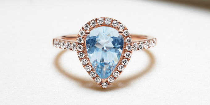 Pear-Shaped Aquamarine Halo Engagement Ring