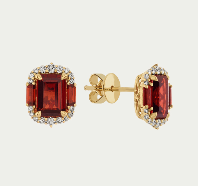 Natural Garnet and Natural Diamond Statement Earrings