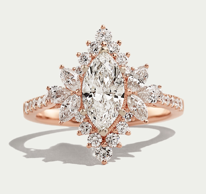 Marquise, Pear-Shaped and Round Natural Diamond Halo Engagement Ring