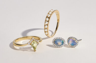 Kite-Shaped Green Quartz & Diamond Ring The unique design of this 14-karat yellow gold ring features a kite-shaped natural green quartz crowned with natural diamond accents. The light green shade brings a beautiful and subtle pop of color to any look. Dara Cultured Freshwater Pearl Ring Simple and chic, this 14-karat yellow gold ring features cultured freshwater pearls. It makes a perfect daily accessory on its own or stacked with favorites. Portia Opal & Diamond Halo Studs These luminous natural opal earrings feature a stylish oval shape and a shimmering halo of natural diamonds. Crafted in bright 14-karat white gold, they have a secure friction back for worry-free wear. To care for natural opals, gently clean in warm water with mild detergent and a soft toothbrush or cloth. Avoid bleach, chemicals, cleaners, and rapid temperature changes.