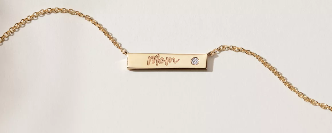 engraved gold mom necklace with diamond