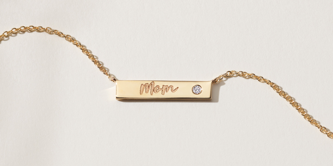 engraved gold mom necklace with diamond