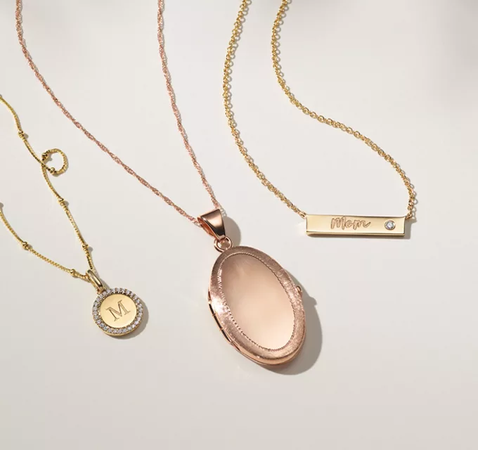 three gold engravable necklaces to celebrate mothers day