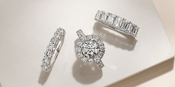 three diamond rings in white gold