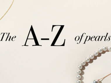 A to Z of pearls. various pearls in a necklace, stud earrings, etc.