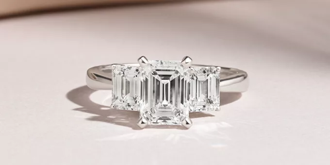three stone radiant cut engagement ring