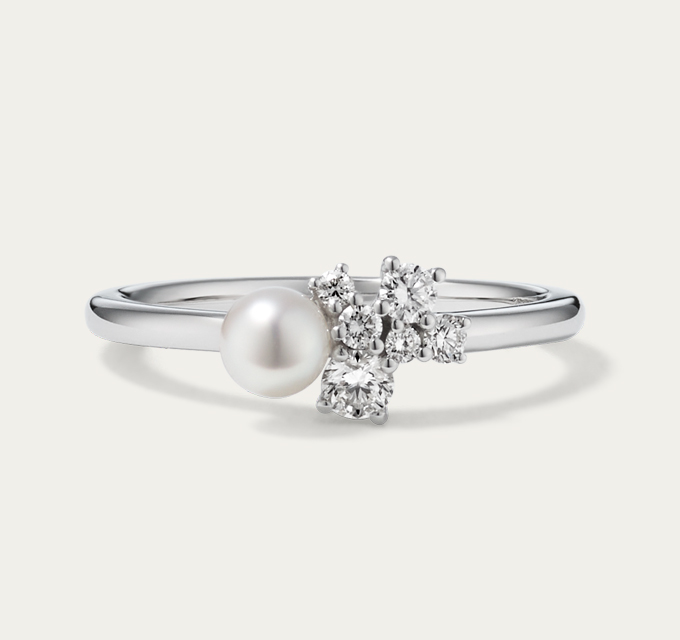 4mm Akoya Pearl and Diamond Ring in 14K White Gold