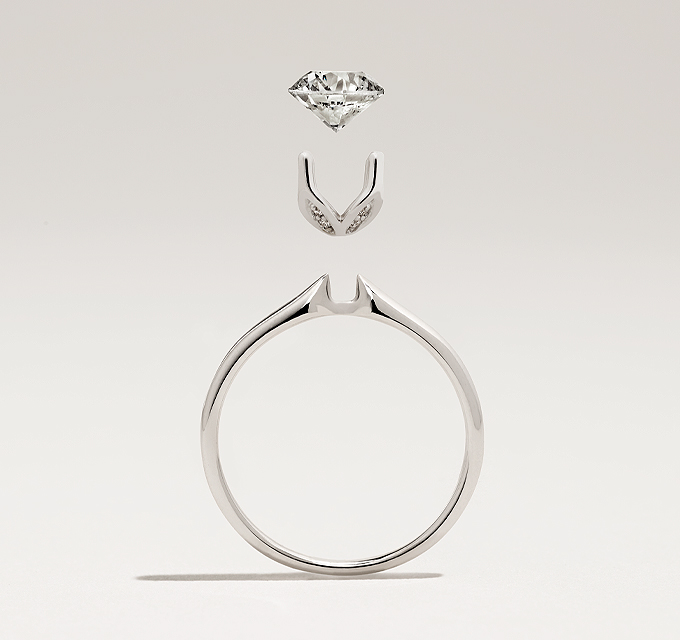 diamond engagement ring with halo ring enhancement in a component view