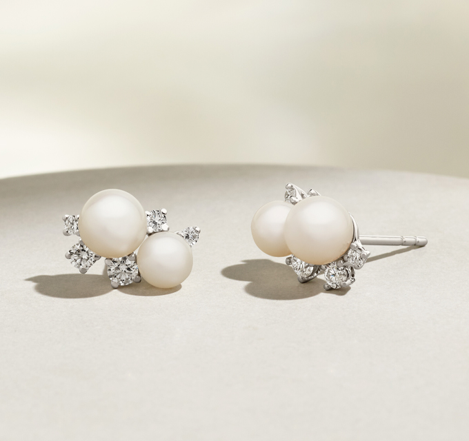 4-5mm Freshwater Pearl and Diamond Earrings