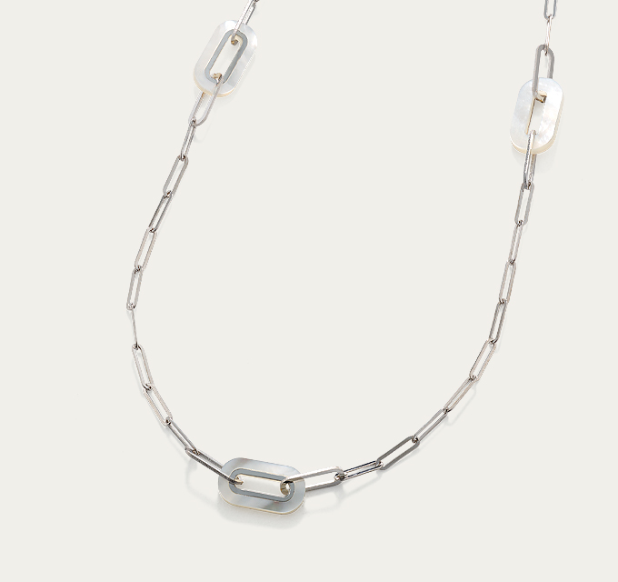 Shelley Freshwater Mother of Pearl Link Chain Necklace in 14K White Gold (18 in)