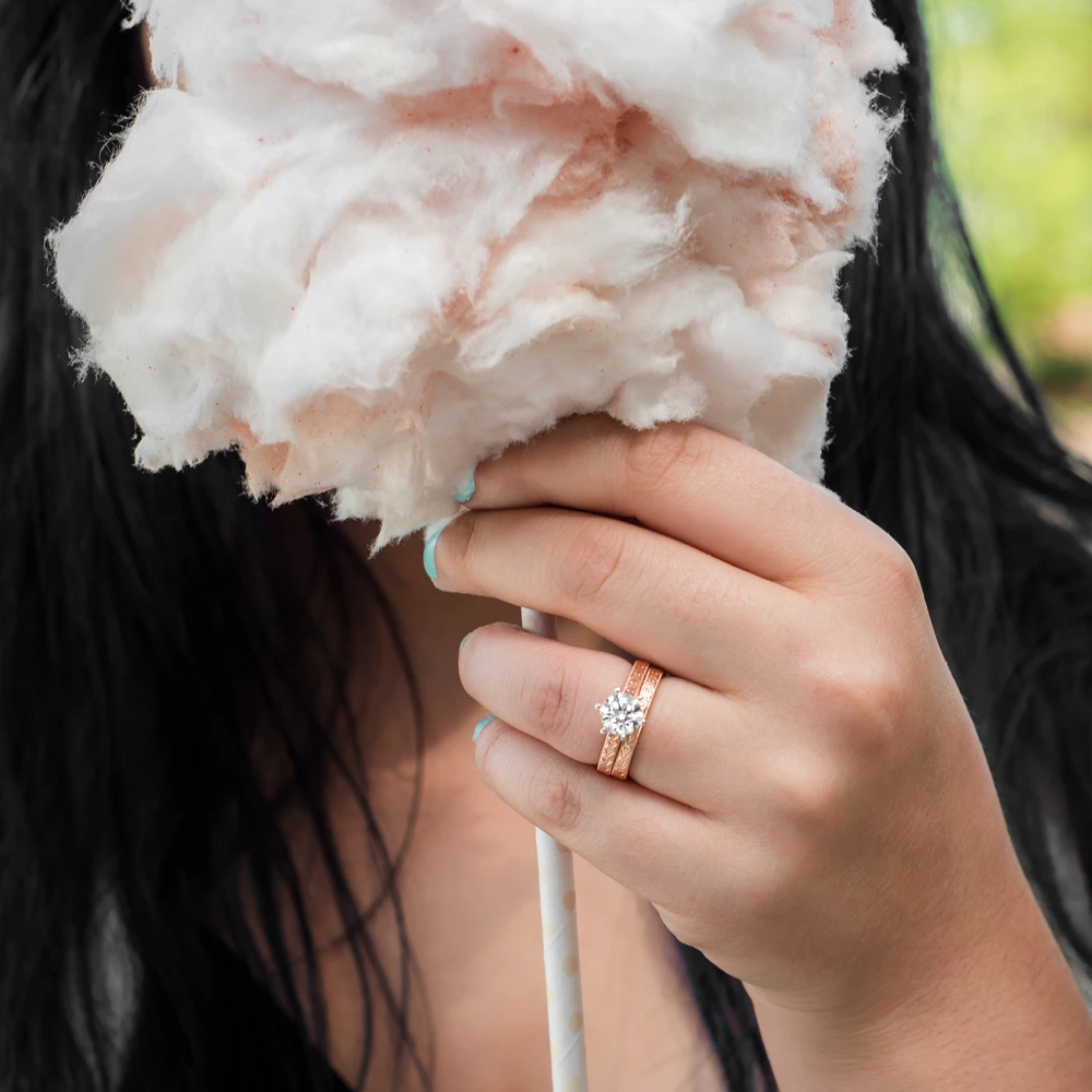 Impressions Cathedral Solitaire Engagement Ring with matching band in rose gold