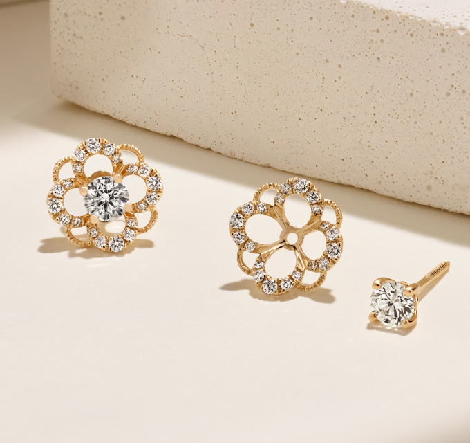 Primrose Diamond Earring Jackets in 14k Yellow Gold & Diamond Earring Jackets in 14k White Gold