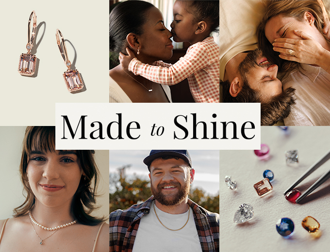 Shane Co. Made to Shine. A collage image of people in everyday situations wearing their favorite jewelry.